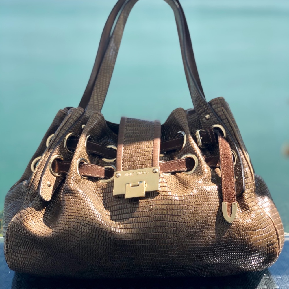JIMMY CHOO Riki Lizard Embossed Hobo in Cognac (Limited Edition) // LIKE NEW